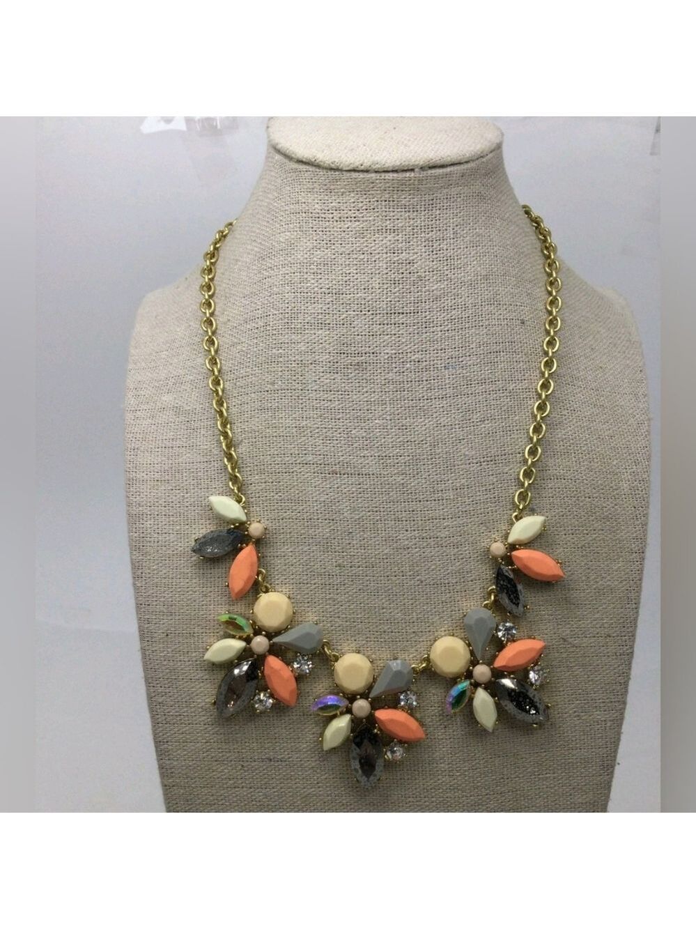J. Crew Mixed Color Rhinestone Floral Statement Necklace 20"